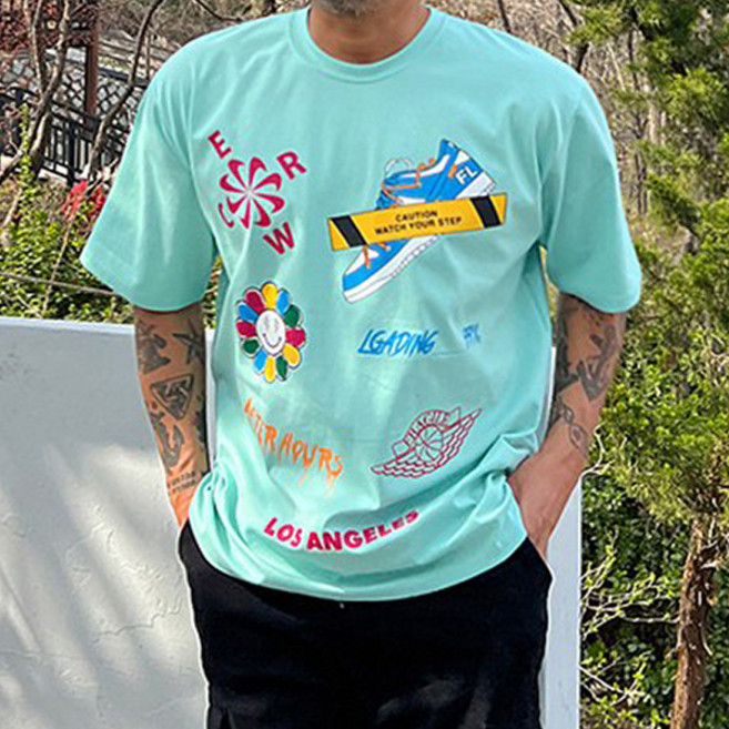 파이브라지 남성용 빅사이즈 오버핏 로고패턴 반팔 티셔츠