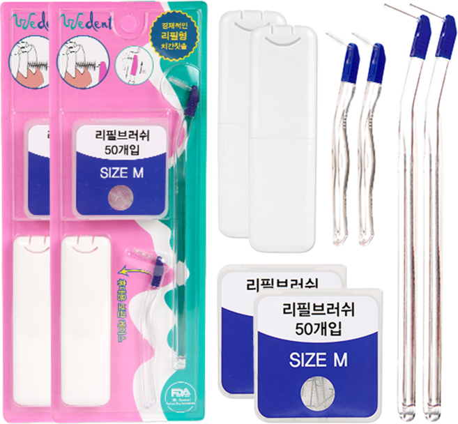 위덴 투웨이 치간 칫솔 I형 M 2p + 리필 브러쉬 M 50p + 휴대 케이스, 2세트