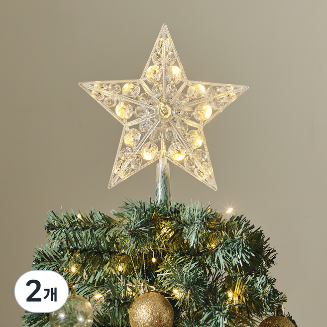 聖誕節LED樹頂飾 頂部星星燈 電池款 21cm, 暖白光, 21cm, 2個