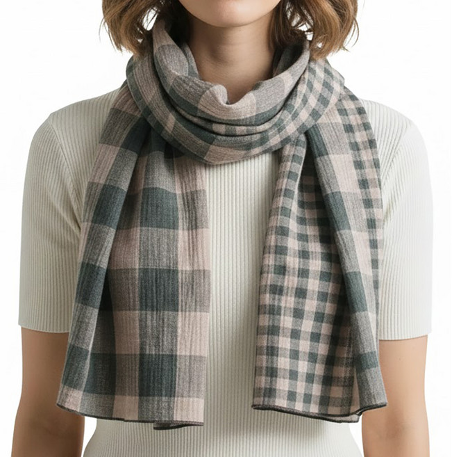 varvisu 棋盤格棉質雙面圍巾