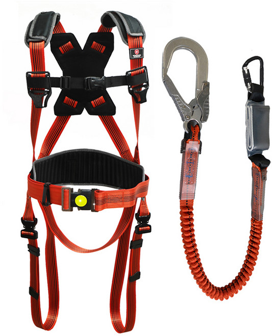 몽크로스 안전 건설현장 추락방지 자동카라비너 엘라싱글 죔줄 전체식 안전벨트 오렌지 DMS-202-2A + 몽크로스 파우치 2종, 혼합색상, 1개