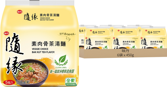 味丹 隨緣 素肉骨茶湯麵 90g, 30包