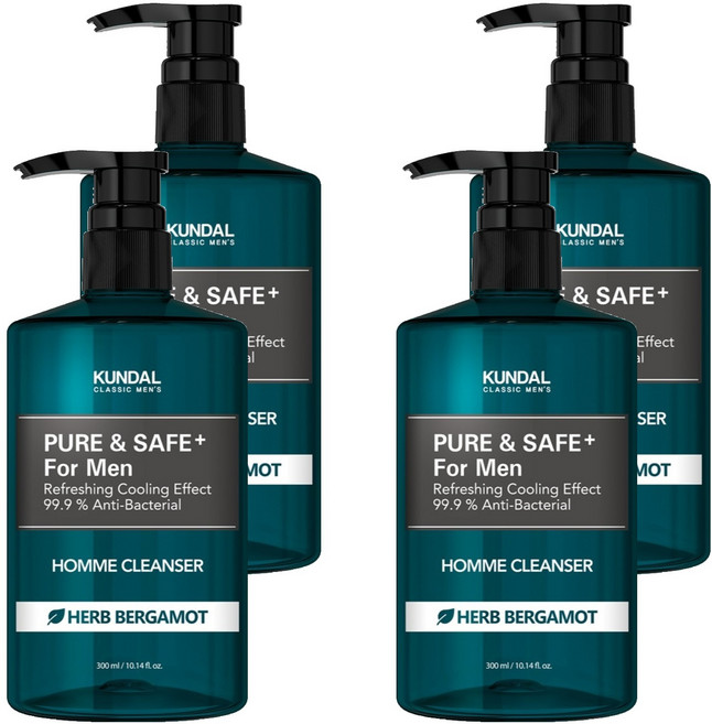 쿤달 퓨어 앤 세이프 쿨링 남성청결제, 300ml, 4개