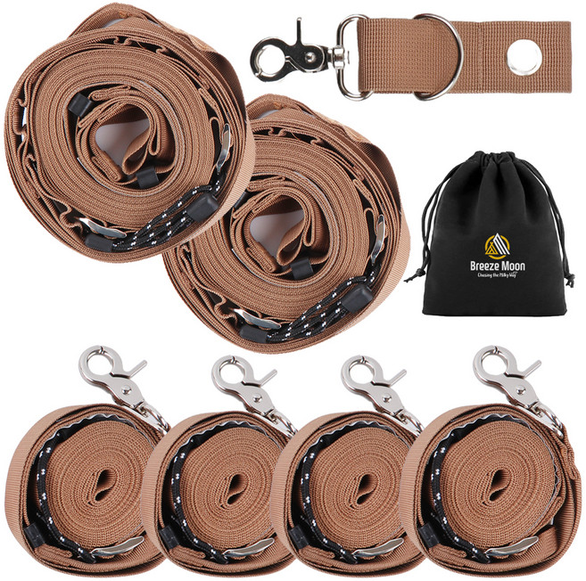 브리즈문 3세대 고강도 타프 웨빙 스트랩 메인 2p + 사이드 4p + 폴대 아일렛 고리 + 파우치 풀세트, 탄 베이지(스트랩)