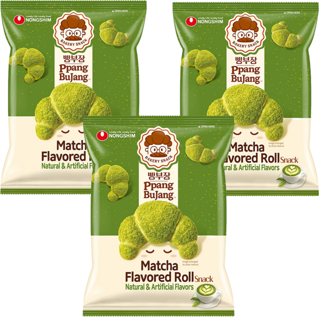 NONGSHIM 農心 麵包部長 抹茶牛奶味可頌造型餅乾, 55g, 3包