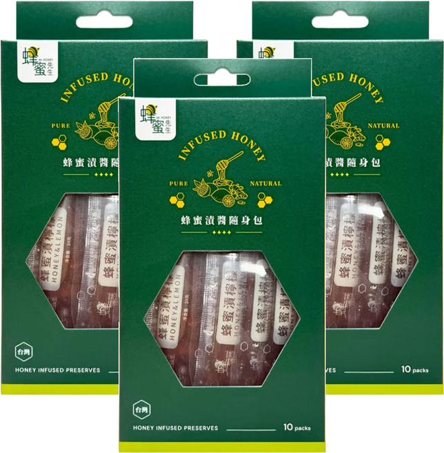Mr.HONEY 蜂蜜先生 蜂蜜漬檸檬隨身包, 24g, 10條, 3盒