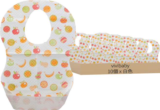 vivibaby 拋棄式果漾圍兜, 1個, 白, 10個裝