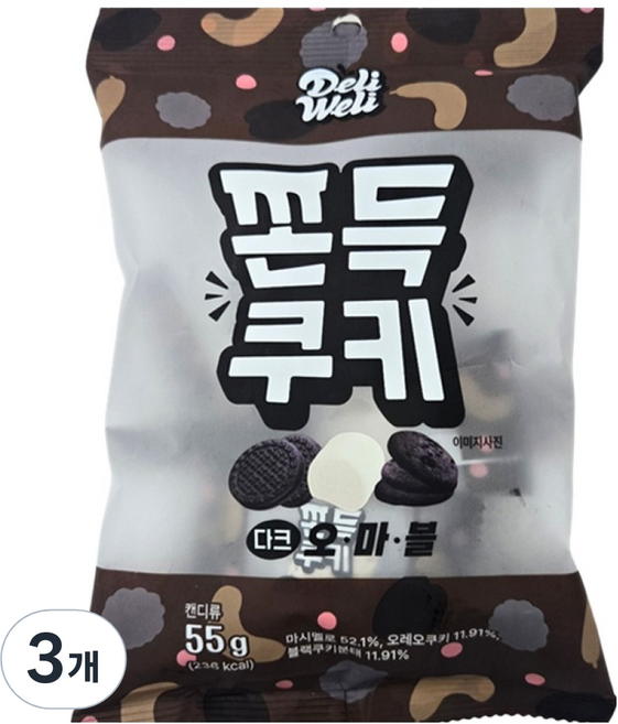델리웰리 쫀득쿠키 다크 오마블, 55g, 3개