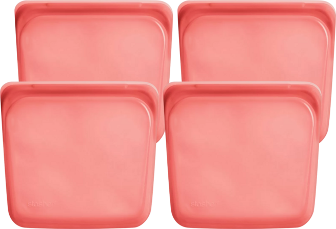 stasher 方形矽膠密封袋 紅色系, 19.05 x 17.78 x 2.54cm, 1入, 4個