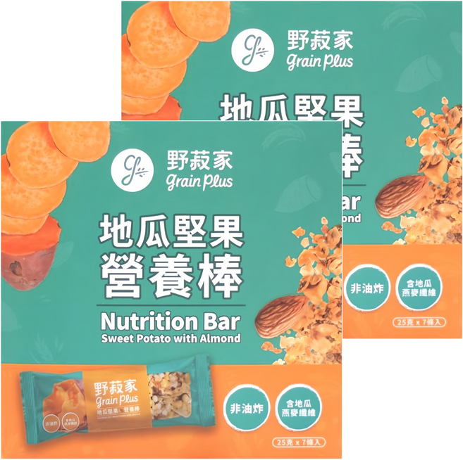 grain plus 野菽家 營養棒 地瓜堅果 7條, 175g, 2盒