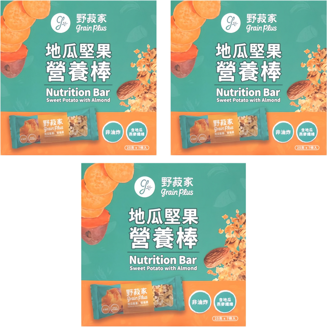 grain plus 野菽家 營養棒 地瓜堅果 7條, 175g, 3盒