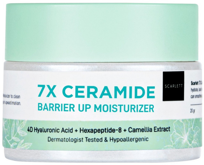 SCARLETT 7X神經醯胺 屏障修復保濕霜 4D玻尿酸 + 六胜肽-8 + 山茶花提取物 經皮膚科醫生測試 低過敏性, 20g, 1罐