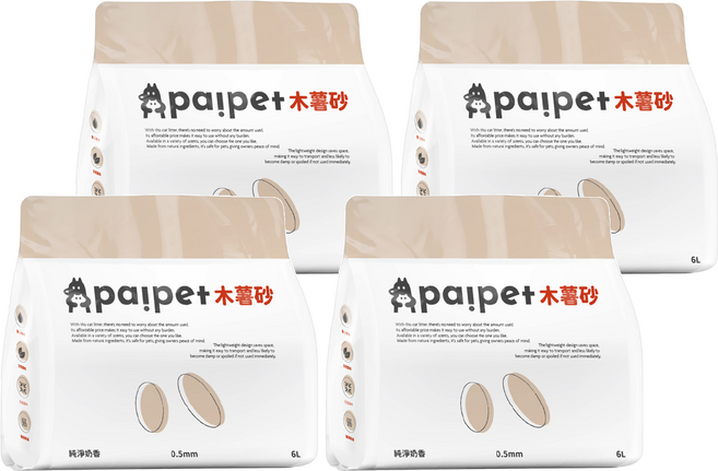 paipet 木薯砂 純植物貓砂, 4包, 6L, 純淨奶香
