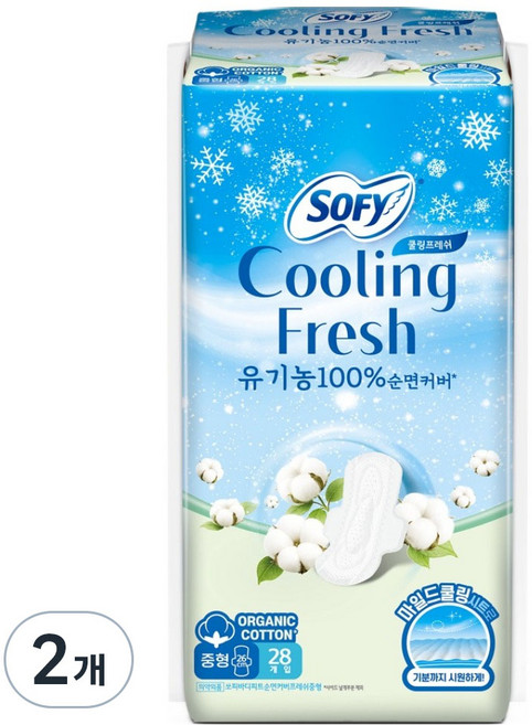 쏘피 쿨링프레쉬 생리대 날개형, 2개, 28개입, 중형