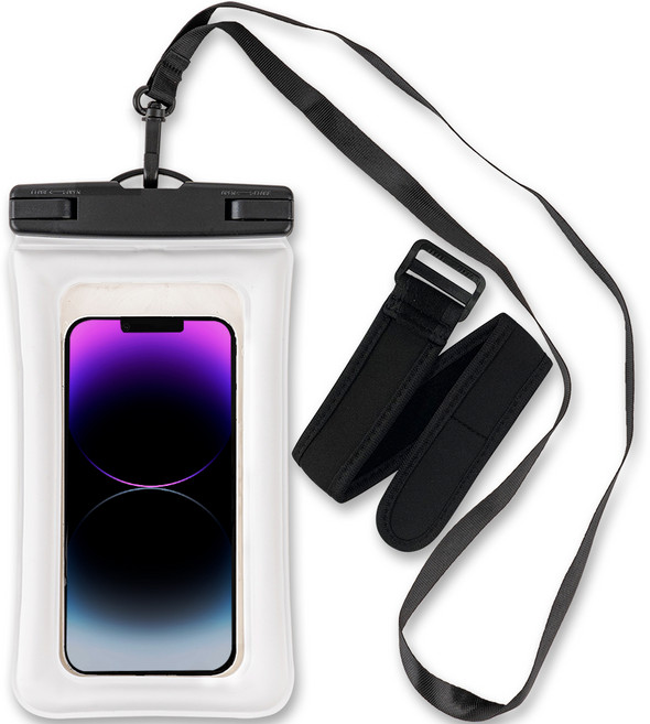 구스페리 프리미엄 4중잠금 튜브 휴대폰 방수팩 + 목스트랩 + 암밴드, 화이트, 1개