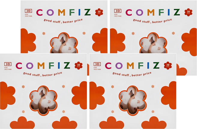 COMFIZ 康菲 兒童3D醫療口罩 3~7歲, 4盒, 水豚一家, 30片