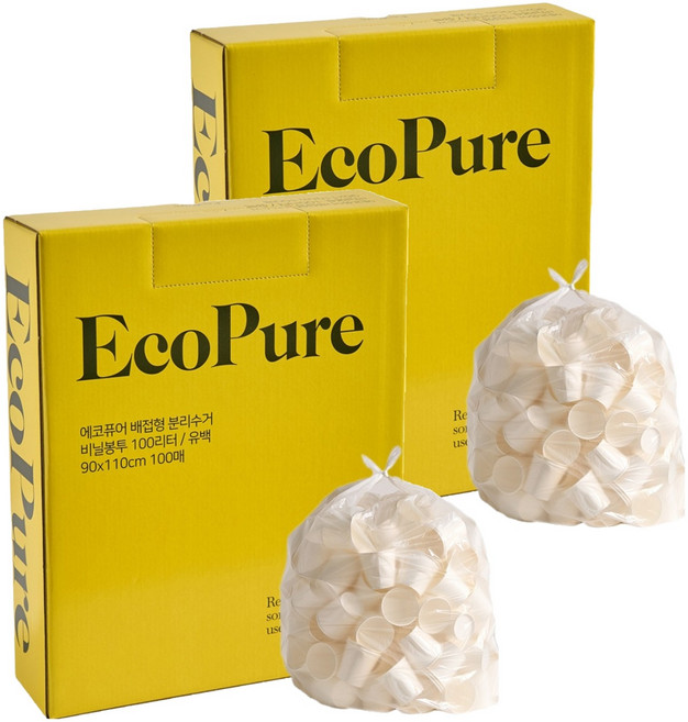 에코퓨어 배접형 분리수거 쓰레기봉투 유백 100p, 2개, 100L
