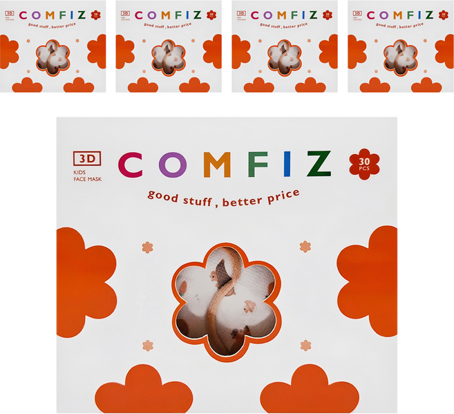 COMFIZ 康菲 兒童3D醫療口罩 3~7歲, 5盒, 水豚一家, 30片