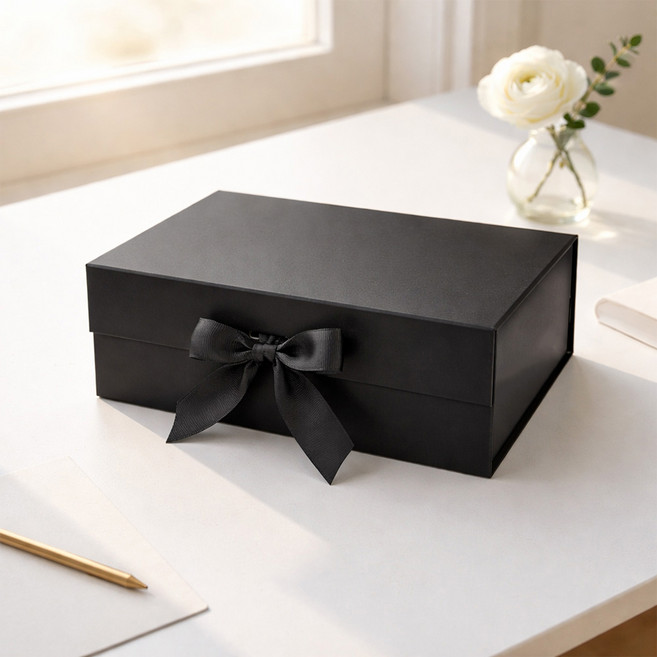 리드홈 리본 접이식 자석 싸바리 박스 선물 포장 상자 중, 블랙, 1개