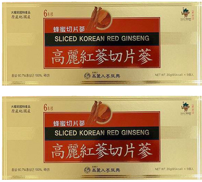 振興高麗人蔘 蜂蜜高麗紅蔘切片 6年根, 5個, 20g, 2盒
