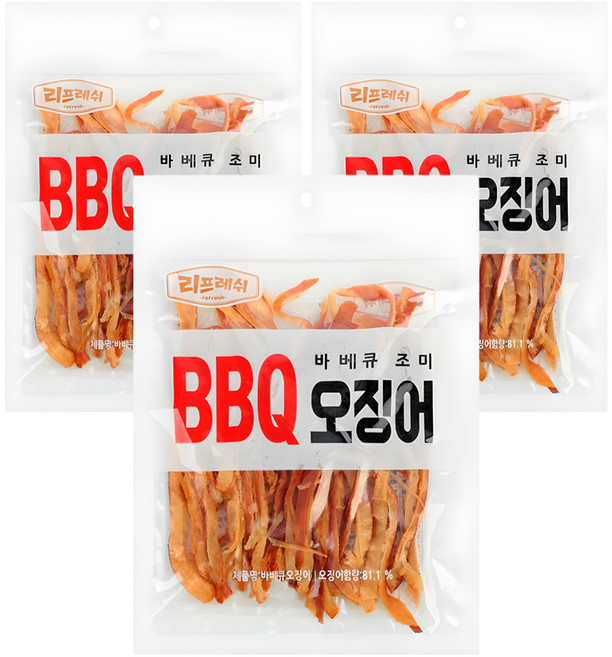 리프레쉬 갈비오징어 바비큐 조미 BBQ 오징어, 200g, 3개
