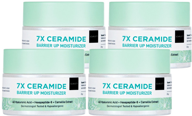 SCARLETT 7X神經醯胺 屏障修復保濕霜 4D玻尿酸 + 六胜肽-8 + 山茶花提取物 經皮膚科醫生測試 低過敏性, 20g, 4罐