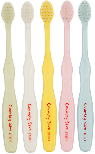 컨트리세이브 키즈 칫솔 12개월~36개월 5종 세트, 1세트, 화이트, 핑크, 옐로우, 그린, 블루, 1개입