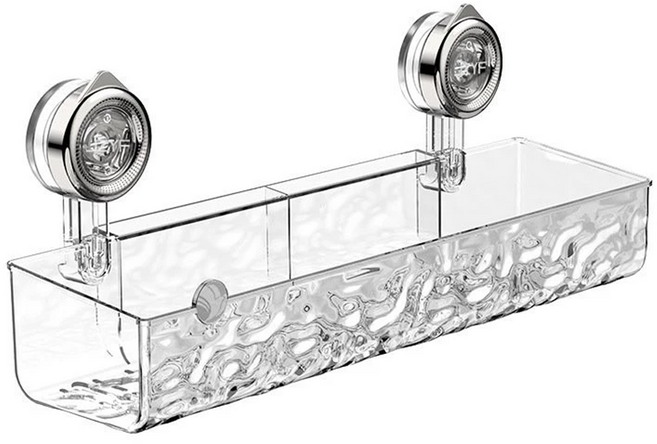 byjoyyou 吸盤系列 透明波紋浴室瓶罐收納架 四方款, 1個, 透明白