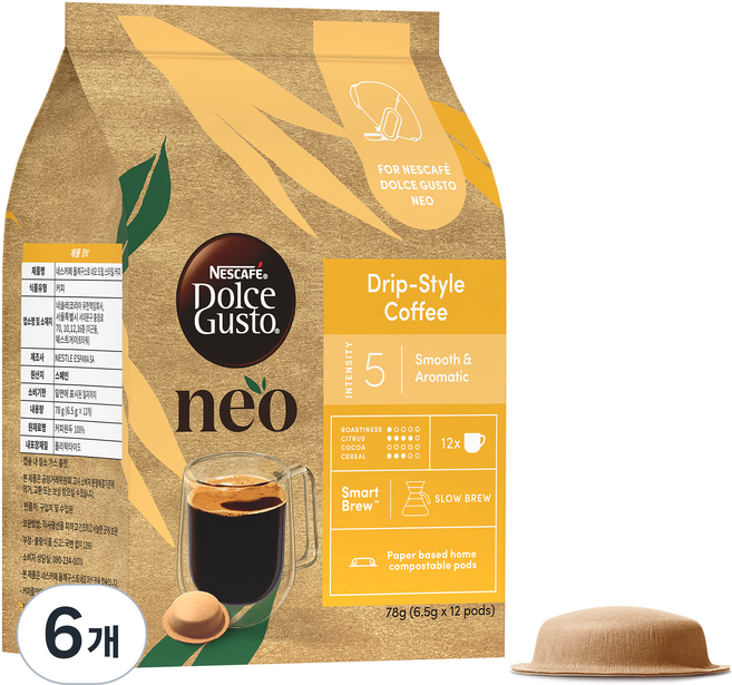 돌체구스토 네오 드립 스타일 캡슐커피, 6.5g, 12개입, 6개