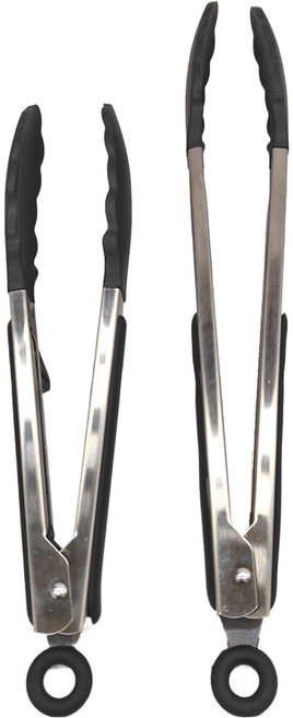 LifeHouse 立架式矽膠食品夾 立架款 9吋+12吋 不鏽鋼+TPR+食品級矽膠, 黑色, 1組