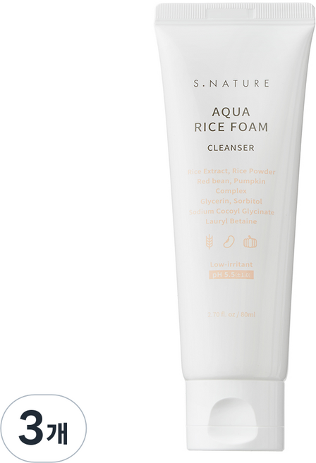에스네이처 아쿠아 라이스 약산성 클렌징폼, 80ml, 3개