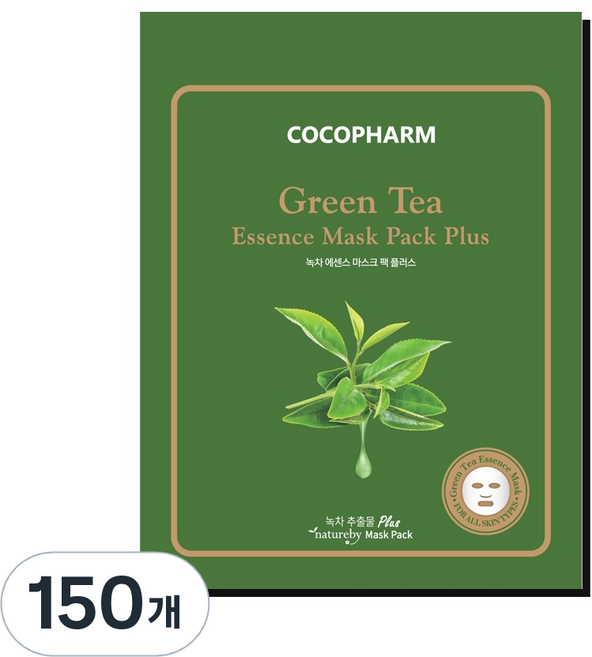 COCOPHARM 에센스 마스크팩 플러스 녹차 25g, 1개입, 150개