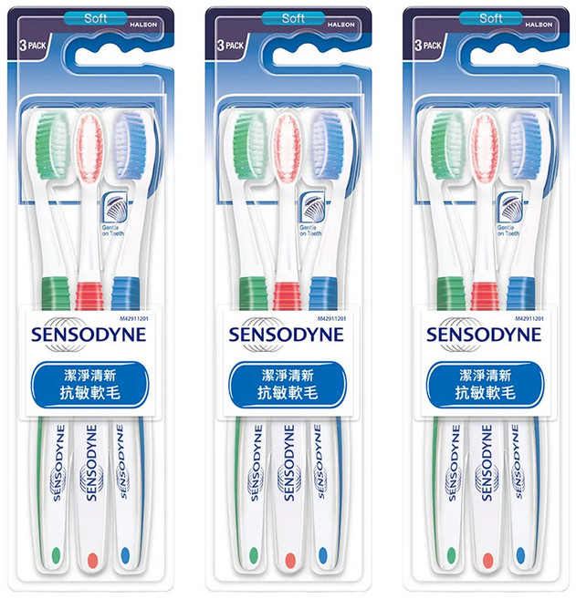 SENSODYNE 舒酸定 潔淨清新 抗敏軟毛牙刷 顏色隨機, 3支, 3組
