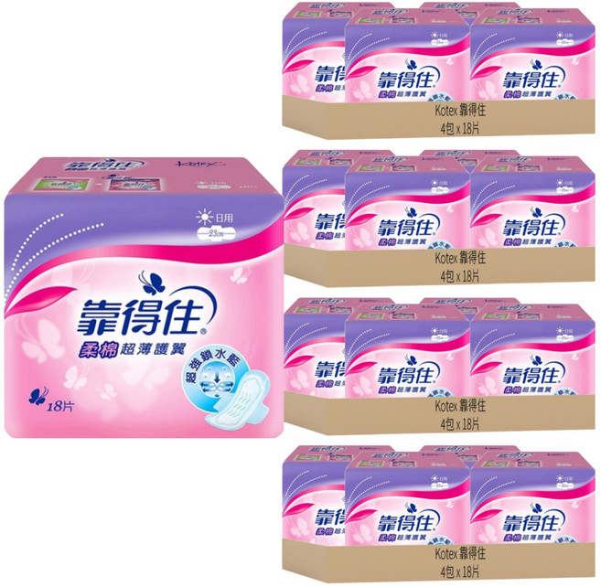 Kotex 靠得住 棉柔系列 柔棉超薄護翼衛生棉 日用, 23cm, 18片, 16包