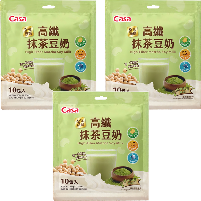 Casa 卡薩 高纖抹茶豆奶 10包, 200g, 3袋