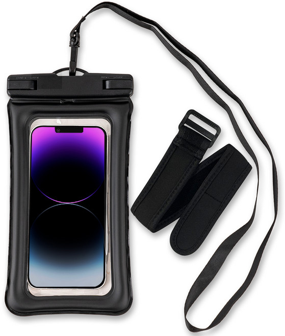 구스페리 프리미엄 4중잠금 튜브 휴대폰 방수팩 + 목스트랩 + 암밴드, 블랙, 1개