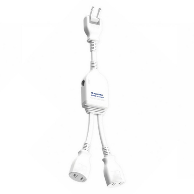 POLYWELL 寶利威爾 一對多頭電源線組 1對2 PW15-T05-A085, 315mm, 白色, 1個