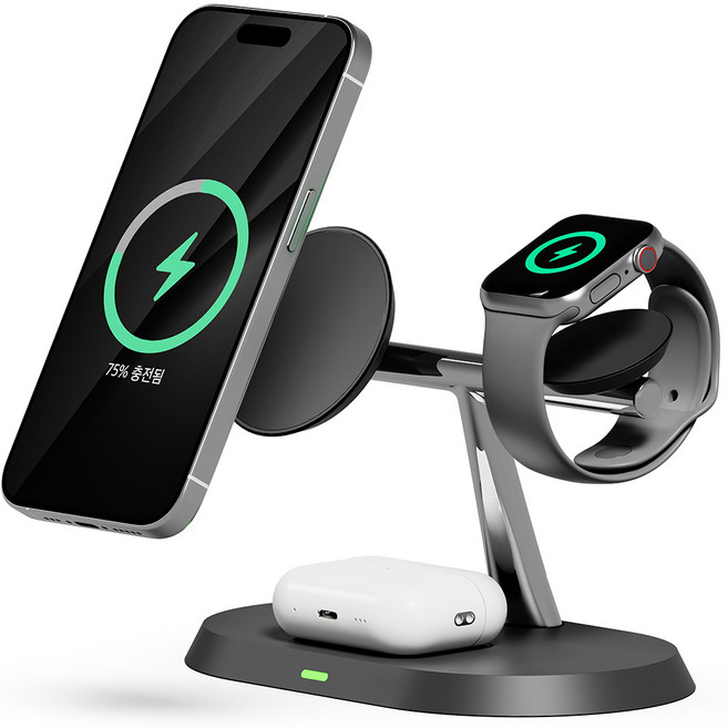 일리온 3in1 + 1 맥세이프 호환 마그네틱 무선 충전기, 블랙, 1개