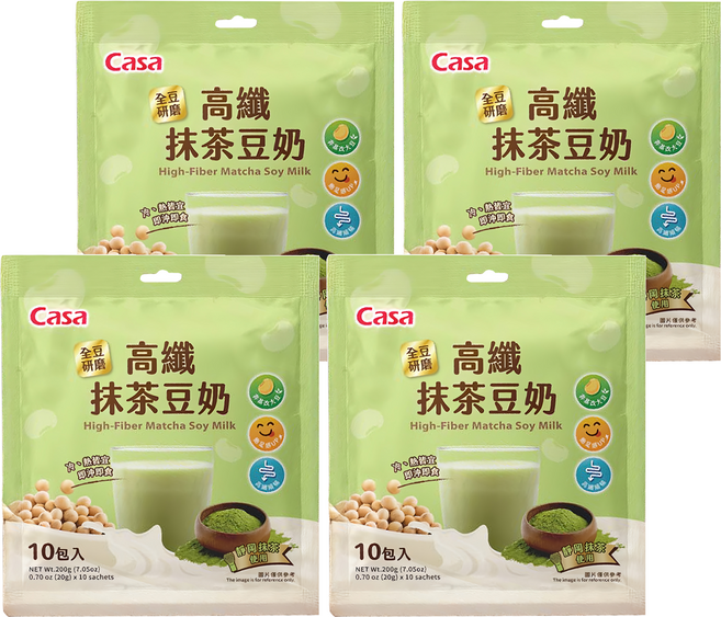Casa 卡薩 高纖抹茶豆奶 10包, 200g, 4袋