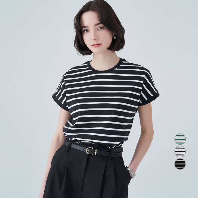 ELLE PARIS 여성용 스트라이프 돌만 소매 반팔 티셔츠