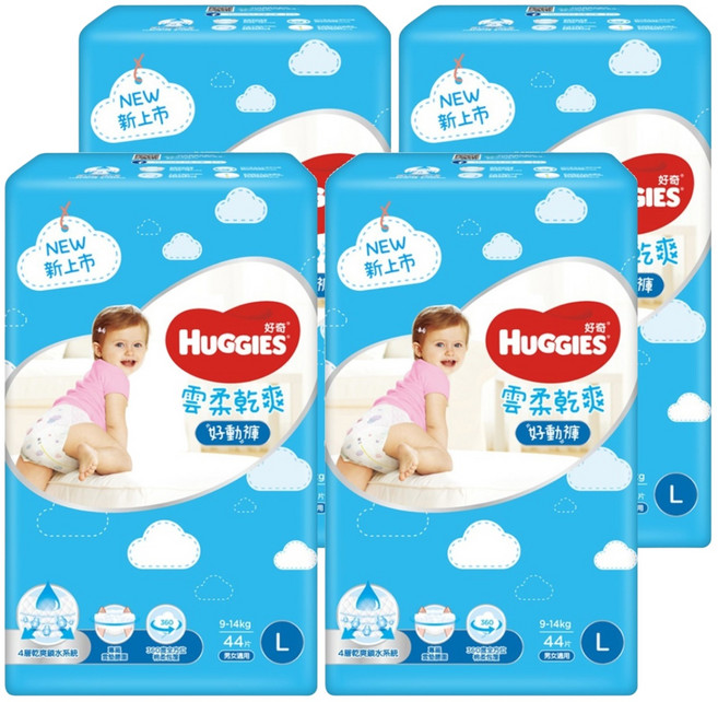 HUGGIES 好奇 雲柔乾爽好動褲 褲型尿布 紙尿褲 9~14kg, L, 176片