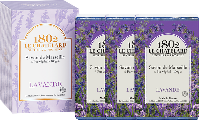 르샤트라1802 마르세유 세수비누 라벤더플라워향, 100g, 3개입