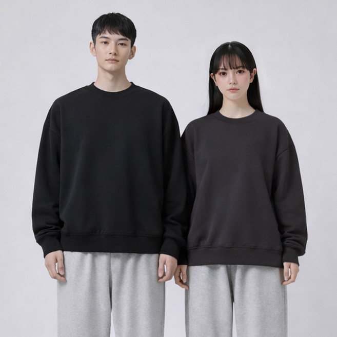 맨인모드 남녀공용 미니멀 세미 오버핏 맨투맨 2종 세트 D0512