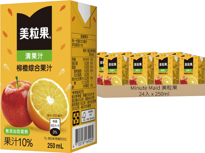 Minute Maid 美粒果 清果汁柳橙綜合 Orange, 250ml, 24入