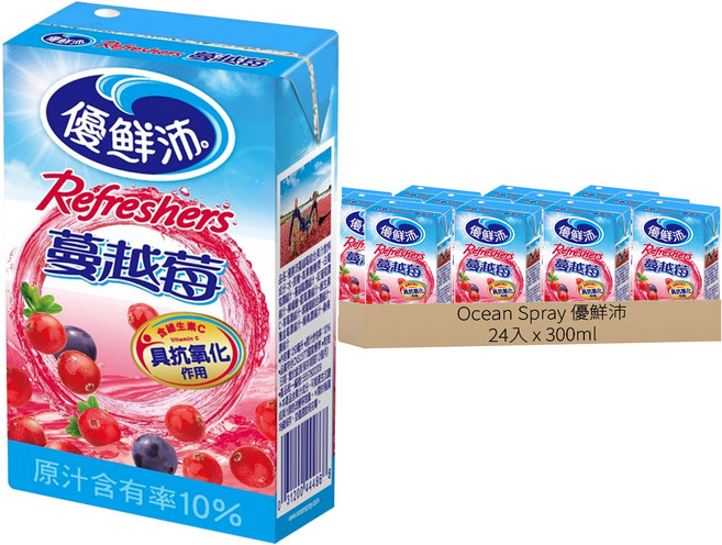 Ocean Spray 優鮮沛 蔓越莓綜合果汁, 300ml, 24入