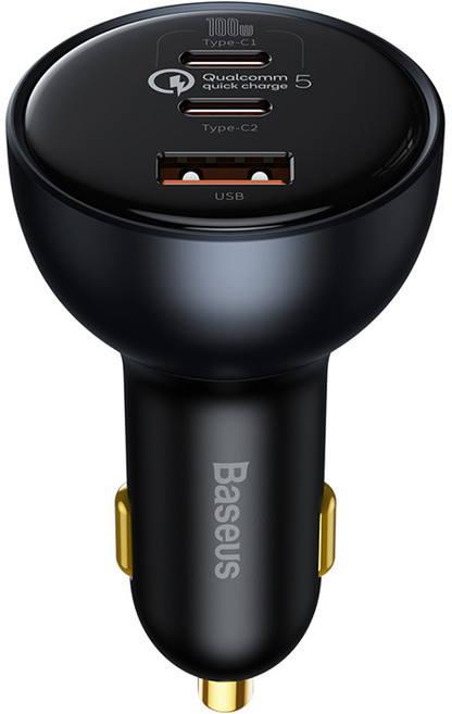 Baseus 倍思 3埠 160w C+C+U 車用多功能高速充電器 1m C-C 100w 線材組, 灰色, CCZX-160C