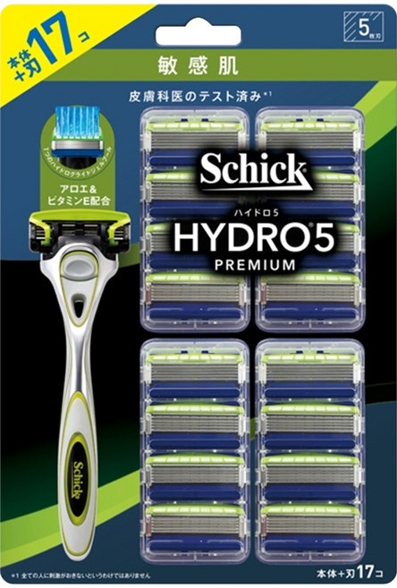 Schick 舒適牌 水次元 5Premium 敏感肌用刮鬍刀組 刀把 + 刀片 17個, 1組, 1盒