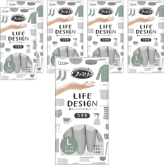 ST 雞仔牌 Family 生活設計指尖強化手套(薄型) 灰, L, 6雙