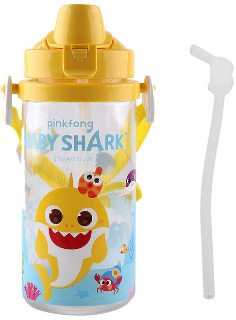 아이조움 핑크퐁 아기상어 심플 어깨끈달린 빨대 물통 + 리필 빨대 1p, 혼합색상, 350ml, 1세트