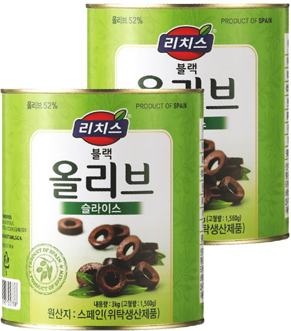 동서 리치스 슬라이스 블랙 올리브, 3kg, 2개